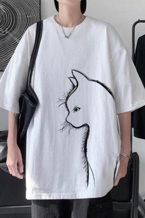 Quick Outfits, Modest Fashion Outfits Ideas Front Printed Cat Tee