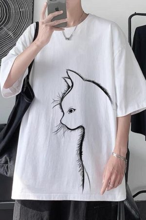 Quick Outfits, Modest Fashion Outfits Ideas Front Printed Cat Tee