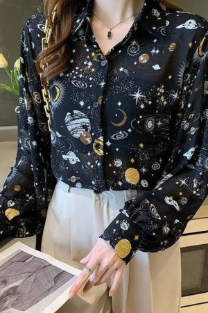 Quick Outfits, Modest Fashion Outfits Ideas Galaxy Chiffon Shirt