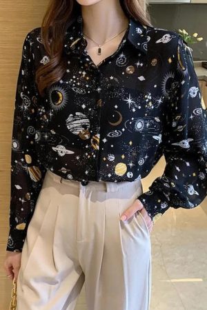 Quick Outfits, Modest Fashion Outfits Ideas Galaxy Chiffon Shirt