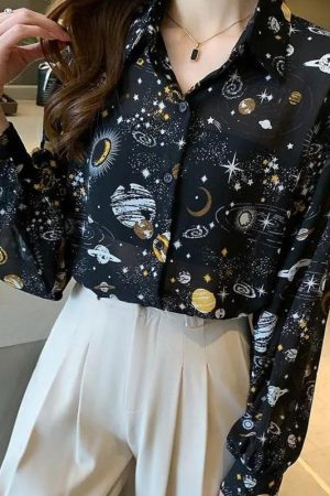 Quick Outfits, Modest Fashion Outfits Ideas Galaxy Chiffon Shirt