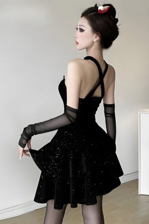 Quick Outfits, Modest Fashion Outfits Ideas Glitter Asymmetric Mini Dress