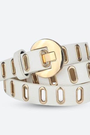 Quick Outfits, Modest Fashion Outfits Ideas Golden Eyelet Faux Leather Belt