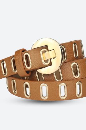 Quick Outfits, Modest Fashion Outfits Ideas Golden Eyelet Faux Leather Belt