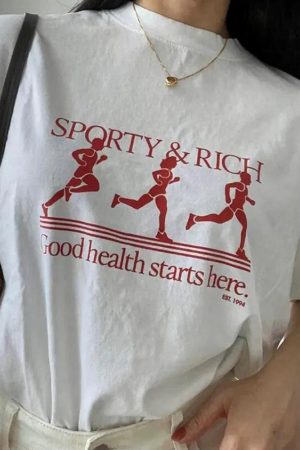 Quick Outfits, Modest Fashion Outfits Ideas Good Health Starts Sport Graphic Tee
