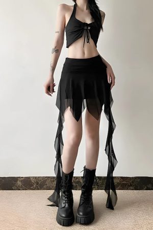 Quick Outfits, Modest Fashion Outfits Ideas Goth Asymmetrical Mesh Mini Skirt