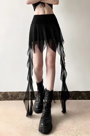 Quick Outfits, Modest Fashion Outfits Ideas Goth Asymmetrical Mesh Mini Skirt
