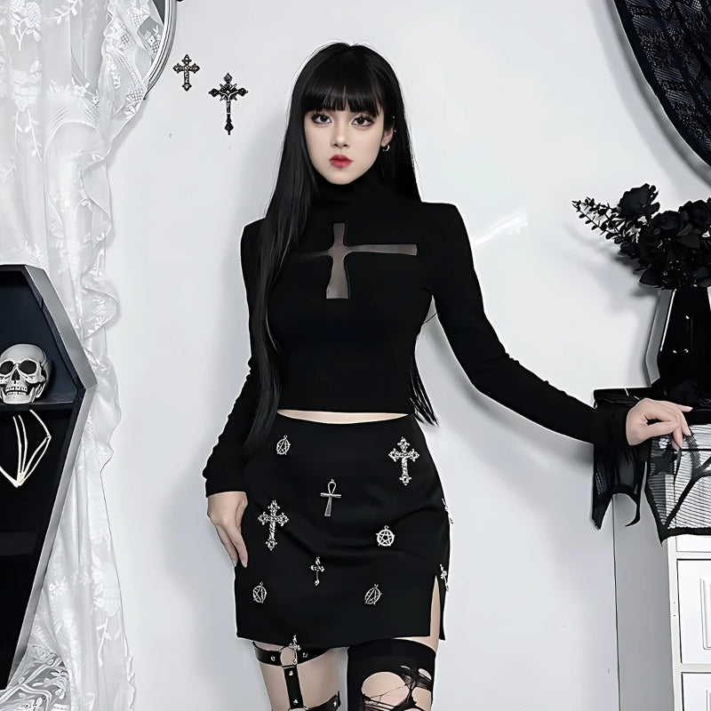 Quick Outfits, Modest Fashion Outfits Ideas Goth Cross Cut Out Top Quick Outfits, Modest Fashion Outfits Ideas Goth Cross Cut Out Top
