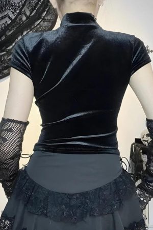 Quick Outfits, Modest Fashion Outfits Ideas Goth Cross Cut Out Velvet Top