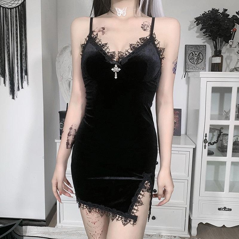 Quick Outfits, Modest Fashion Outfits Ideas Goth Cross Detail Mini Dress Quick Outfits, Modest Fashion Outfits Ideas Goth Cross Detail Mini Dress