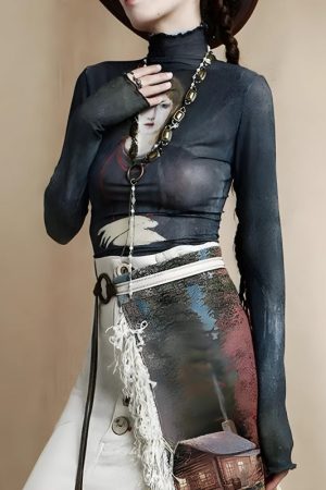 Quick Outfits, Modest Fashion Outfits Ideas Goth Dark Female Figure Mesh Top