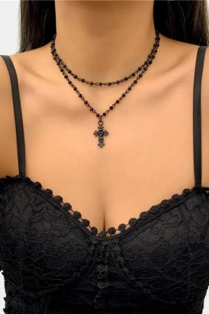 Quick Outfits, Modest Fashion Outfits Ideas Goth Double Chain Cross Necklace