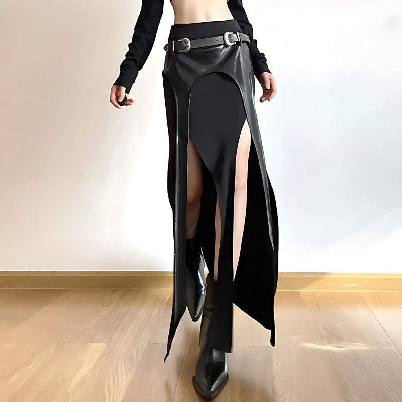 Quick Outfits, Modest Fashion Outfits Ideas Goth Double Slit Maxi Skirt Quick Outfits, Modest Fashion Outfits Ideas Goth Double Slit Maxi Skirt