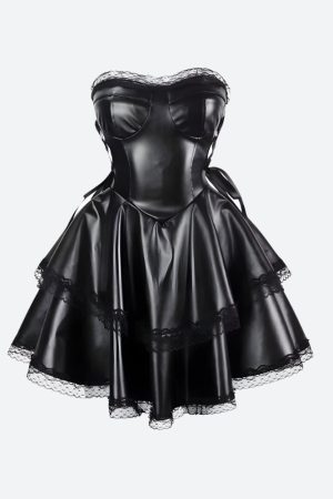 Quick Outfits, Modest Fashion Outfits Ideas Goth Faux Leather Mini Dress