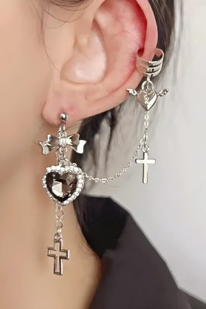 Quick Outfits, Modest Fashion Outfits Ideas Goth Heart Cross Chain Earrings
