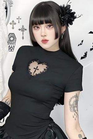 Quick Outfits, Modest Fashion Outfits Ideas Goth Heart & Cross Top
