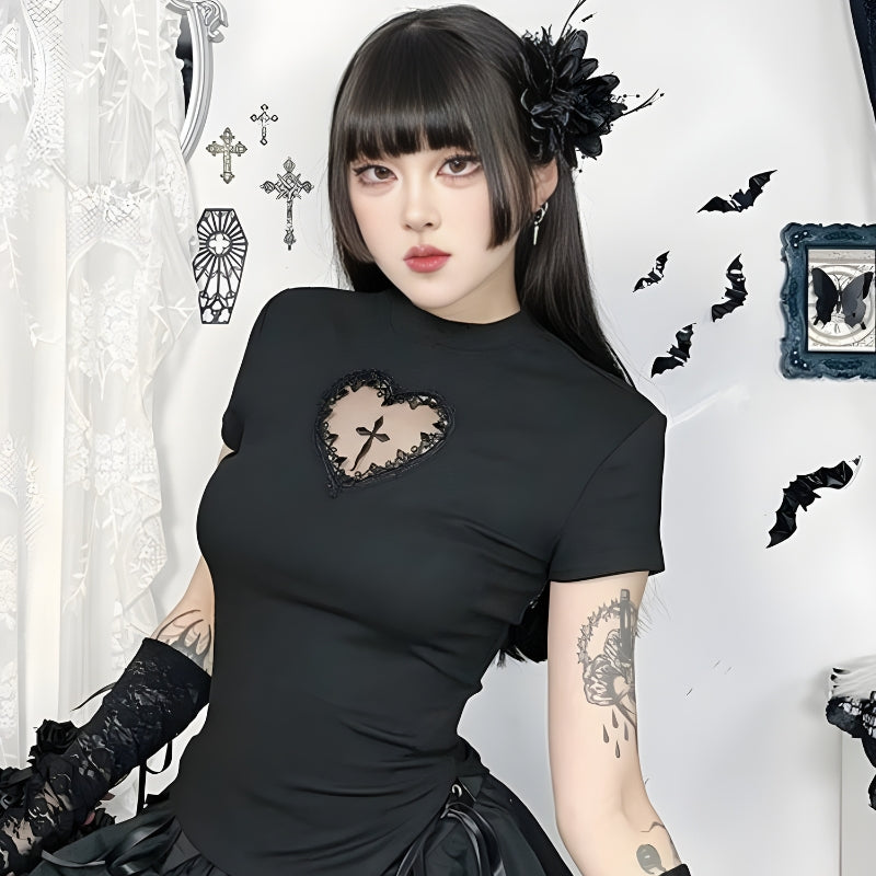 Quick Outfits, Modest Fashion Outfits Ideas Goth Heart & Cross Top Quick Outfits, Modest Fashion Outfits Ideas Goth Heart & Cross Top