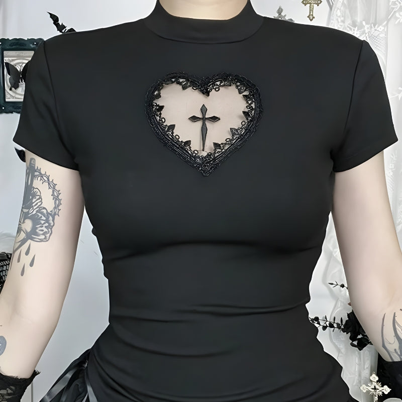 Quick Outfits, Modest Fashion Outfits Ideas Goth Heart & Cross Top Quick Outfits, Modest Fashion Outfits Ideas Goth Heart & Cross Top