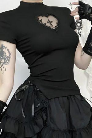 Quick Outfits, Modest Fashion Outfits Ideas Goth Heart & Cross Top