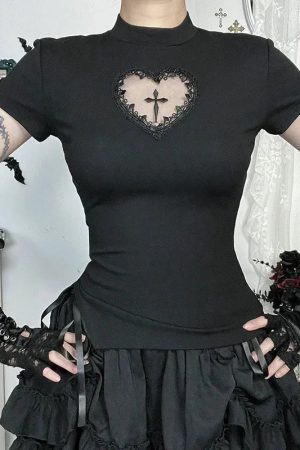 Quick Outfits, Modest Fashion Outfits Ideas Goth Heart & Cross Top