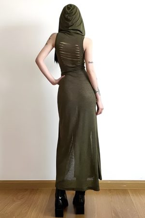 Quick Outfits, Modest Fashion Outfits Ideas Goth Hooded Cut Out Back Midi Dress