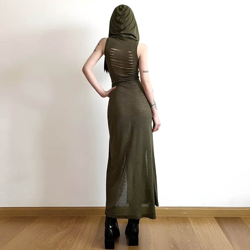 Quick Outfits, Modest Fashion Outfits Ideas Goth Hooded Cut Out Back Midi Dress Quick Outfits, Modest Fashion Outfits Ideas Goth Hooded Cut Out Back Midi Dress