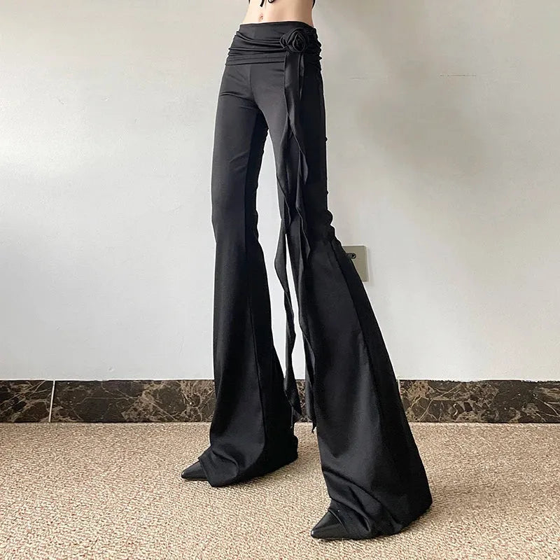 Quick Outfits, Modest Fashion Outfits Ideas Goth Ruched Flower Flare Pants