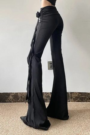 Quick Outfits, Modest Fashion Outfits Ideas Goth Ruched Flower Flare Pants