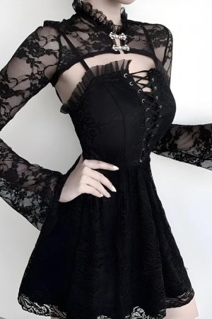 Quick Outfits, Modest Fashion Outfits Ideas Goth Sheer Lace Bolero
