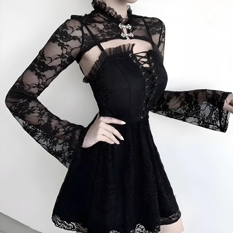 Quick Outfits, Modest Fashion Outfits Ideas Goth Sheer Lace Bolero Quick Outfits, Modest Fashion Outfits Ideas Goth Sheer Lace Bolero