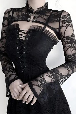 Quick Outfits, Modest Fashion Outfits Ideas Goth Sheer Lace Bolero