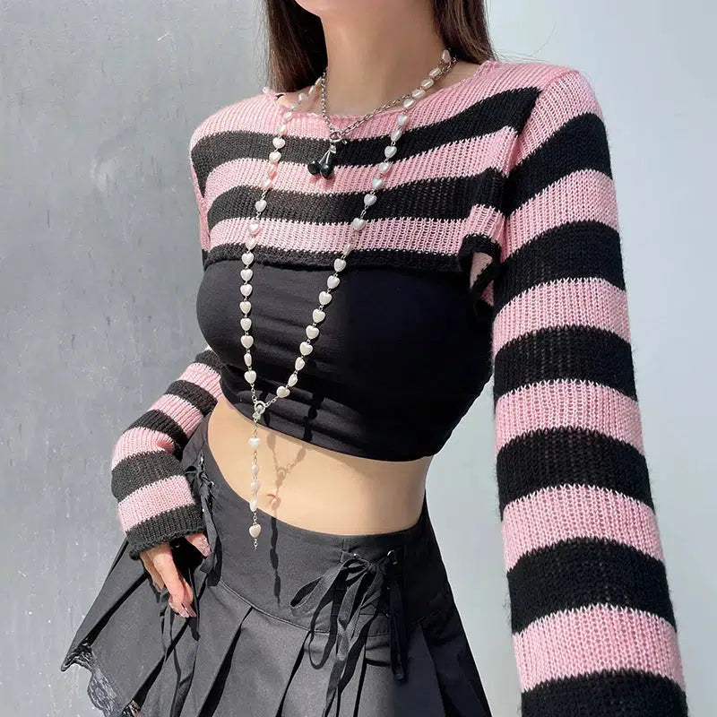 Quick Outfits, Modest Fashion Outfits Ideas Goth Striped Knitted Shrug Sweater Quick Outfits, Modest Fashion Outfits Ideas Goth Striped Knitted Shrug Sweater