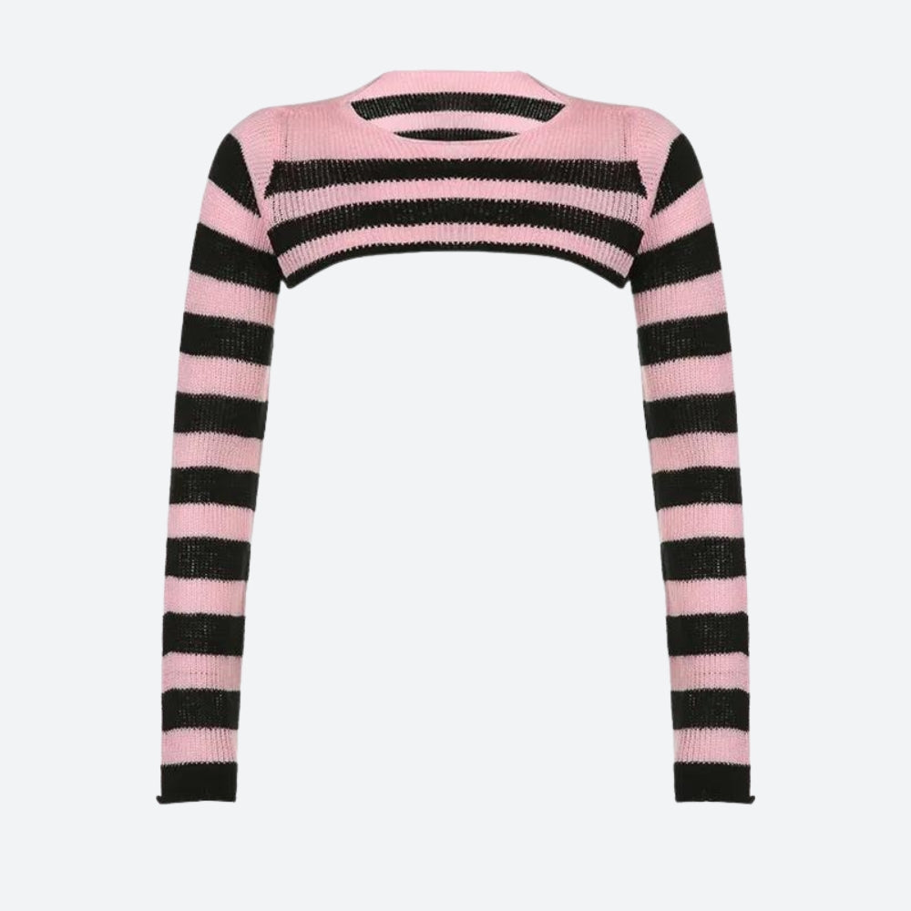 Quick Outfits, Modest Fashion Outfits Ideas Goth Striped Knitted Shrug Sweater Quick Outfits, Modest Fashion Outfits Ideas Goth Striped Knitted Shrug Sweater