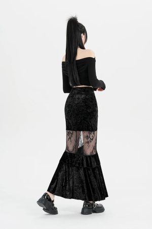 Quick Outfits, Modest Fashion Outfits Ideas Goth Velvet Lace Maxi Skirt