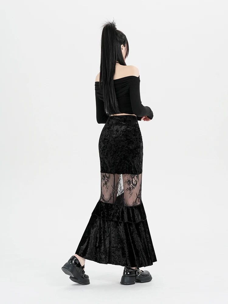 Quick Outfits, Modest Fashion Outfits Ideas Goth Velvet Lace Maxi Skirt Quick Outfits, Modest Fashion Outfits Ideas Goth Velvet Lace Maxi Skirt