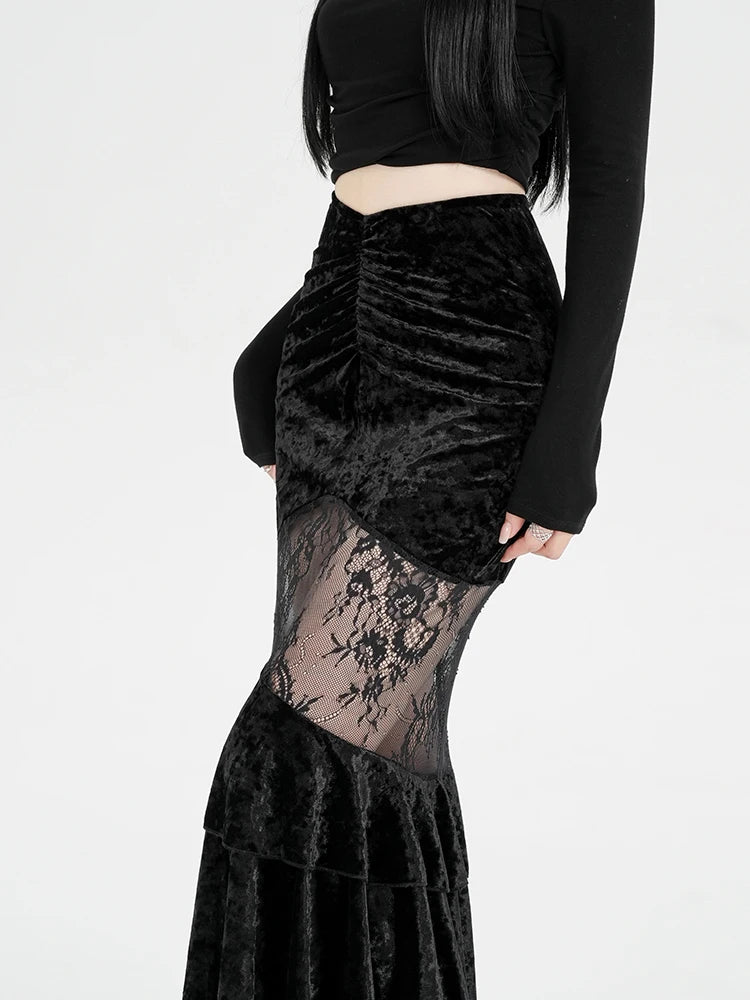 Quick Outfits, Modest Fashion Outfits Ideas Goth Velvet Lace Maxi Skirt Quick Outfits, Modest Fashion Outfits Ideas Goth Velvet Lace Maxi Skirt