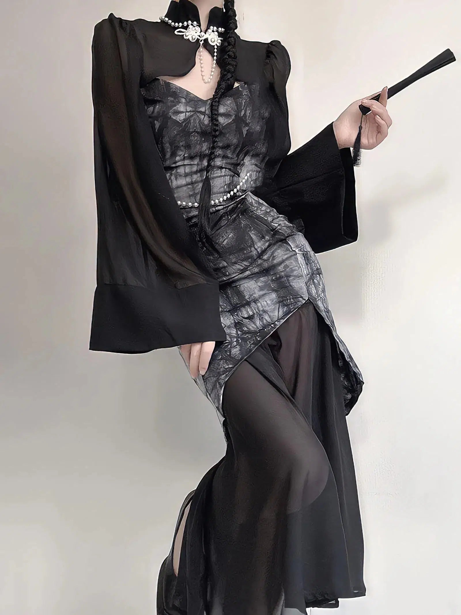 Quick Outfits, Modest Fashion Outfits Ideas Goth Wide Sleeve Qipao Midi Dress Quick Outfits, Modest Fashion Outfits Ideas Goth Wide Sleeve Qipao Midi Dress