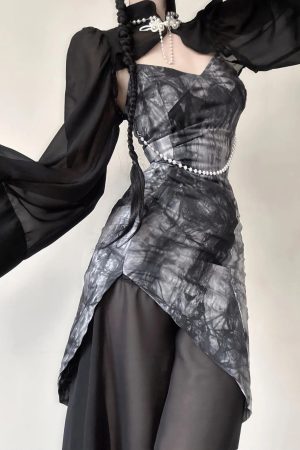 Quick Outfits, Modest Fashion Outfits Ideas Goth Wide Sleeve Qipao Midi Dress