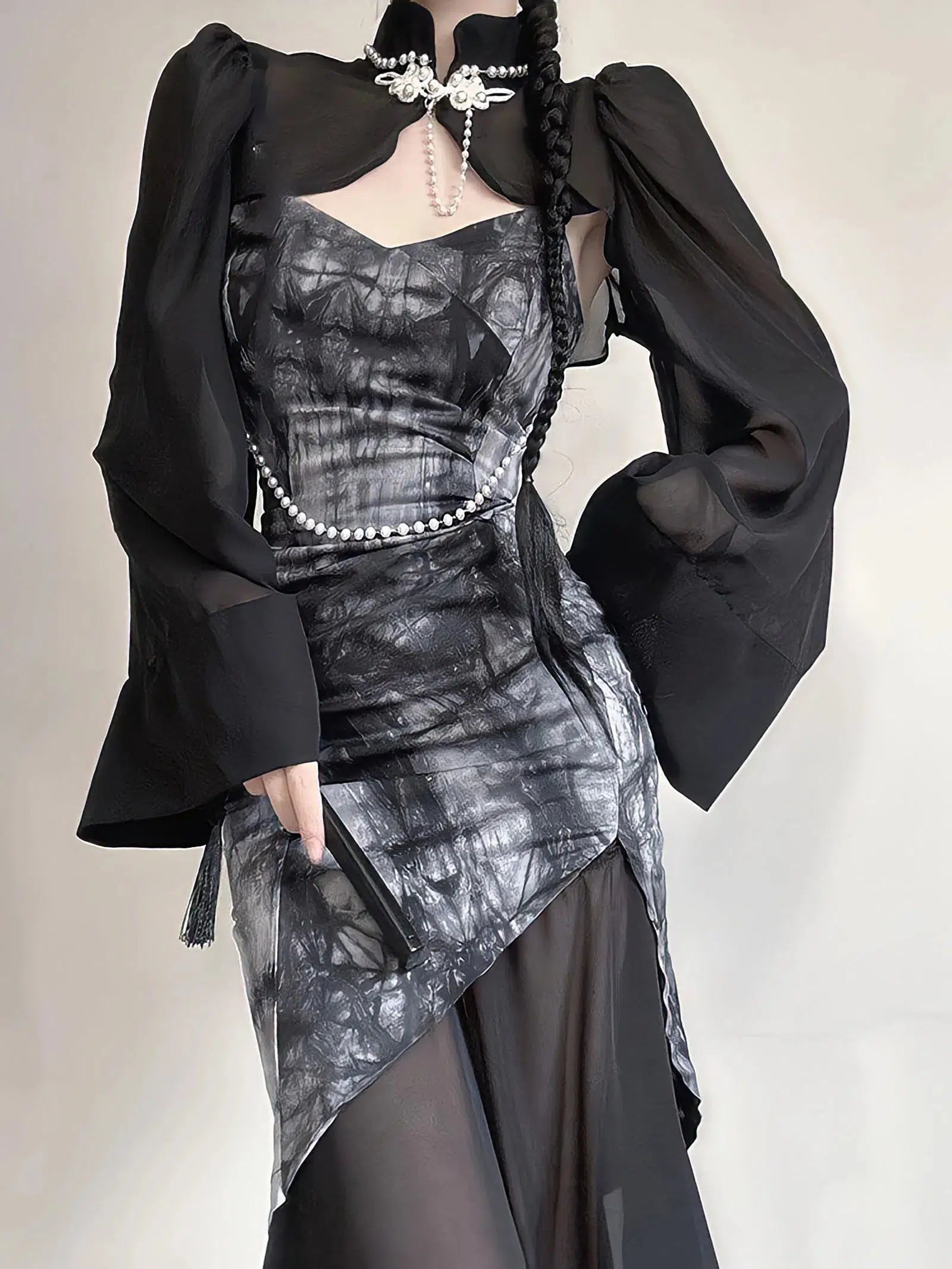 Quick Outfits, Modest Fashion Outfits Ideas Goth Wide Sleeve Qipao Midi Dress Quick Outfits, Modest Fashion Outfits Ideas Goth Wide Sleeve Qipao Midi Dress