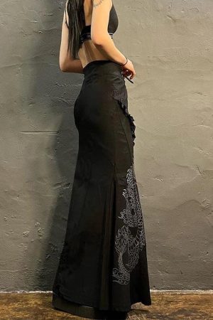 Quick Outfits, Modest Fashion Outfits Ideas Gothic Dragon Printed Maxi Skirt