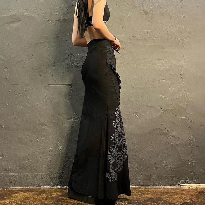 Quick Outfits, Modest Fashion Outfits Ideas Gothic Dragon Printed Maxi Skirt Quick Outfits, Modest Fashion Outfits Ideas Gothic Dragon Printed Maxi Skirt