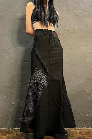Quick Outfits, Modest Fashion Outfits Ideas Gothic Dragon Printed Maxi Skirt