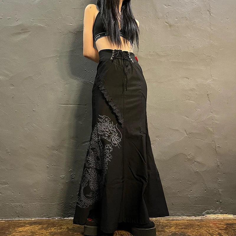 Quick Outfits, Modest Fashion Outfits Ideas Gothic Dragon Printed Maxi Skirt Quick Outfits, Modest Fashion Outfits Ideas Gothic Dragon Printed Maxi Skirt
