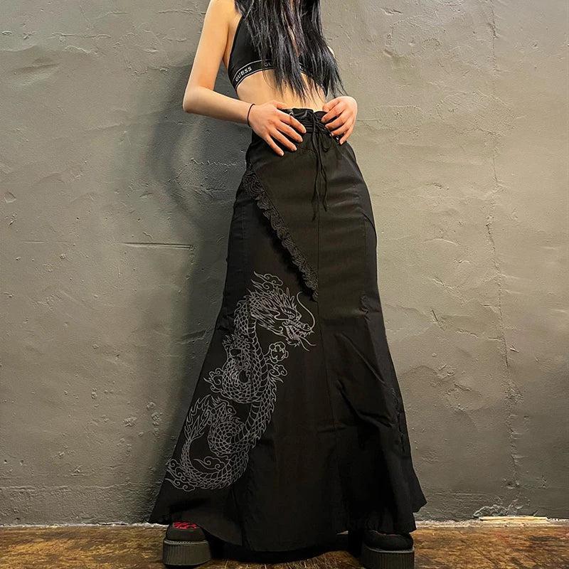 Quick Outfits, Modest Fashion Outfits Ideas Gothic Dragon Printed Maxi Skirt Quick Outfits, Modest Fashion Outfits Ideas Gothic Dragon Printed Maxi Skirt