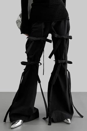 Quick Outfits, Modest Fashion Outfits Ideas Gothic Lace Up Flare Pants
