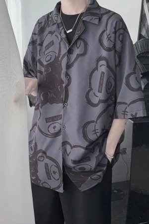 Quick Outfits, Modest Fashion Outfits Ideas Graffiti Printed Short Sleeve Shirt