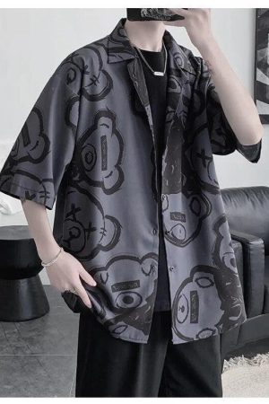 Quick Outfits, Modest Fashion Outfits Ideas Graffiti Printed Short Sleeve Shirt