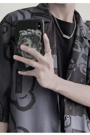 Quick Outfits, Modest Fashion Outfits Ideas Graffiti Printed Short Sleeve Shirt