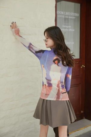 Quick Outfits, Modest Fashion Outfits Ideas Graphic Women Printed Mesh Top