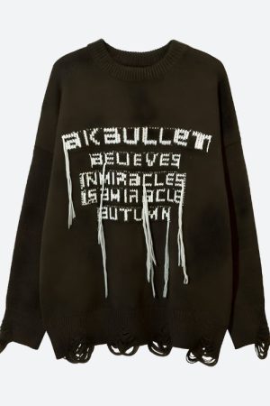 Quick Outfits, Modest Fashion Outfits Ideas Grunge AK-Bullet Tasseled Sweater